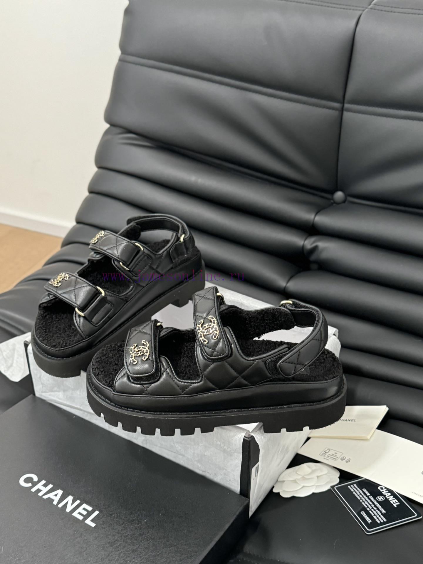 Chanel 24 new wool Velcro sandal series with foam outsoleAutumn and Winter Wool SeriesAll woqimockld - Image 3