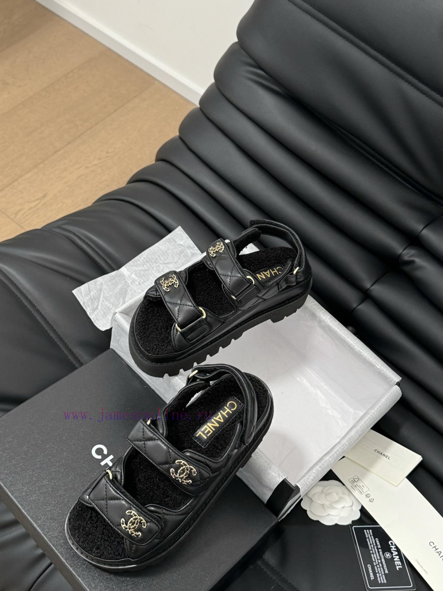 Chanel 24 new wool Velcro sandal series with foam outsoleAutumn and Winter Wool SeriesAll woqimockld - Image 9