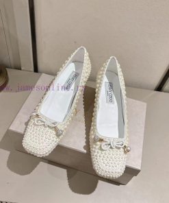 Jimmy Chou, 24ss Mary Jane Pearl Small Square Heel Dancing Shoes Come with Time to Live, Bal20ox213g