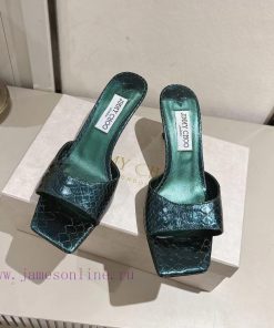 Jimmy Chou, classic square toe V-neck high-heeled slippers with 6.5 kitten heel design, softmca3acke