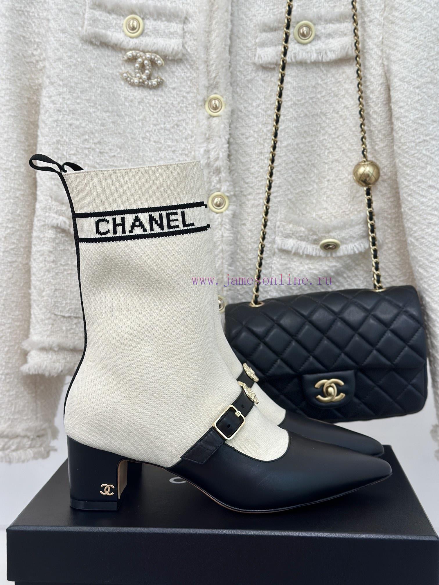 Chanel | Chanel 24B Autumn/Winter New Product Metal Double C Pointed Coarse Heel Socks Bootsaeyab1fs