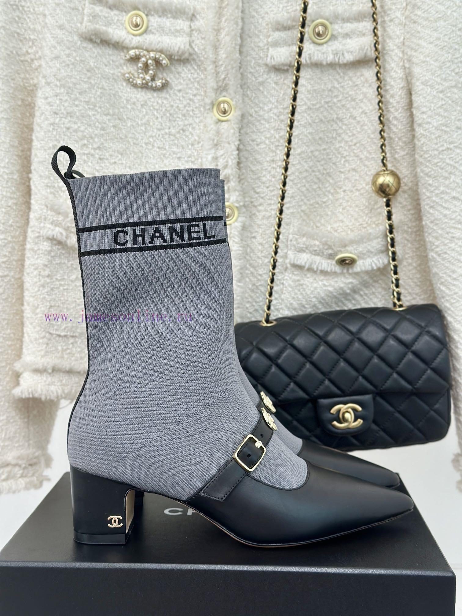 Chanel | Chanel 24B Autumn/Winter New Product Metal Double C Pointed Coarse Heel Socks Boots3jxxeis5 - Image 2