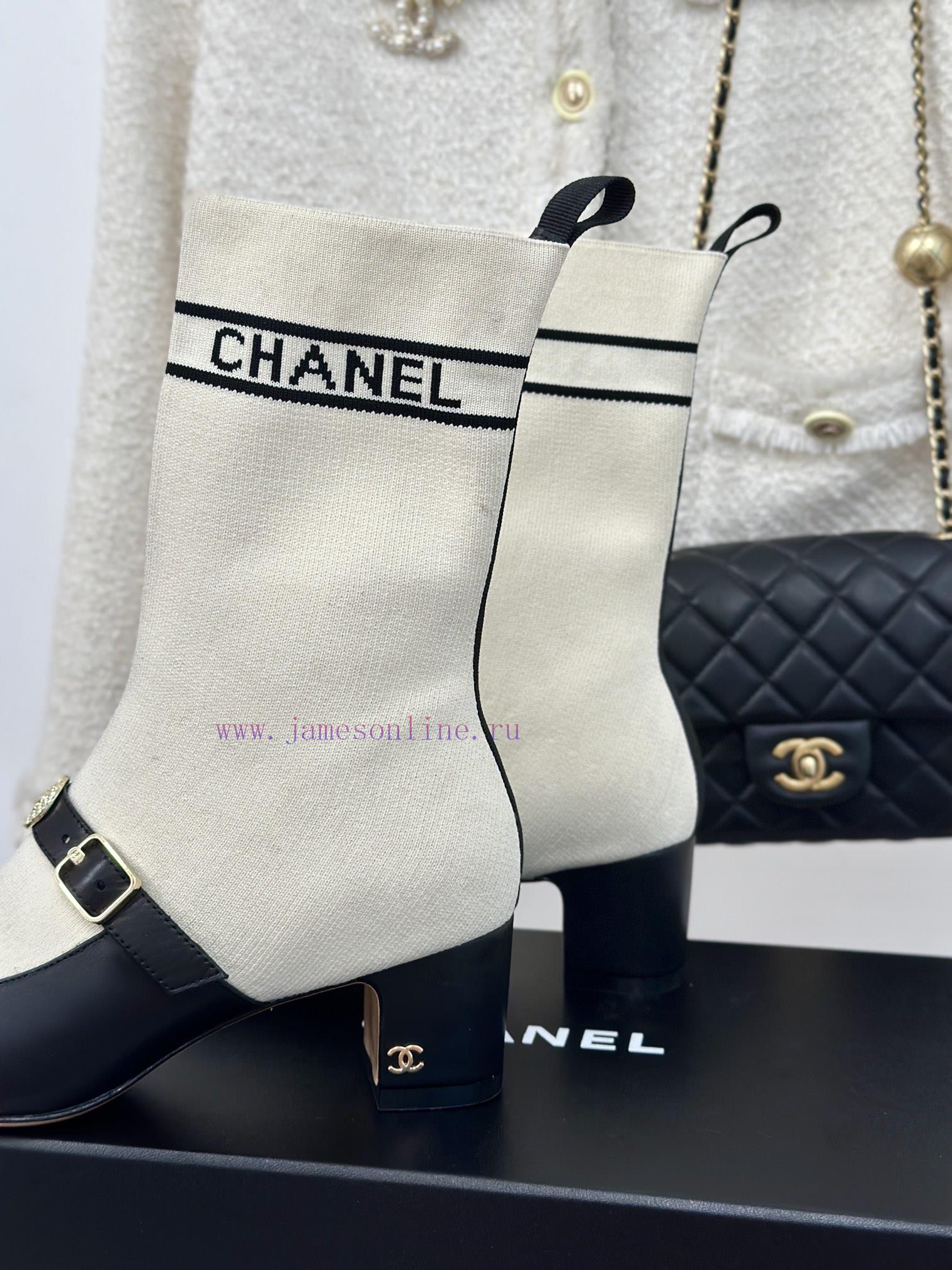 Chanel | Chanel 24B Autumn/Winter New Product Metal Double C Pointed Coarse Heel Socks Bootsaeyab1fs - Image 9
