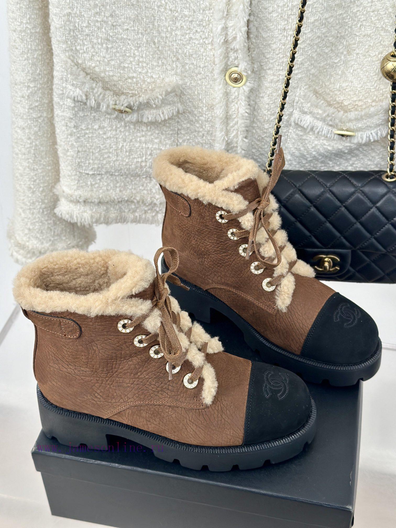 Chanel | Chanel 24K Autumn/Winter New ProductsColor blocked lace up snow boots Martin bootsTwnfz7w6l - Image 4