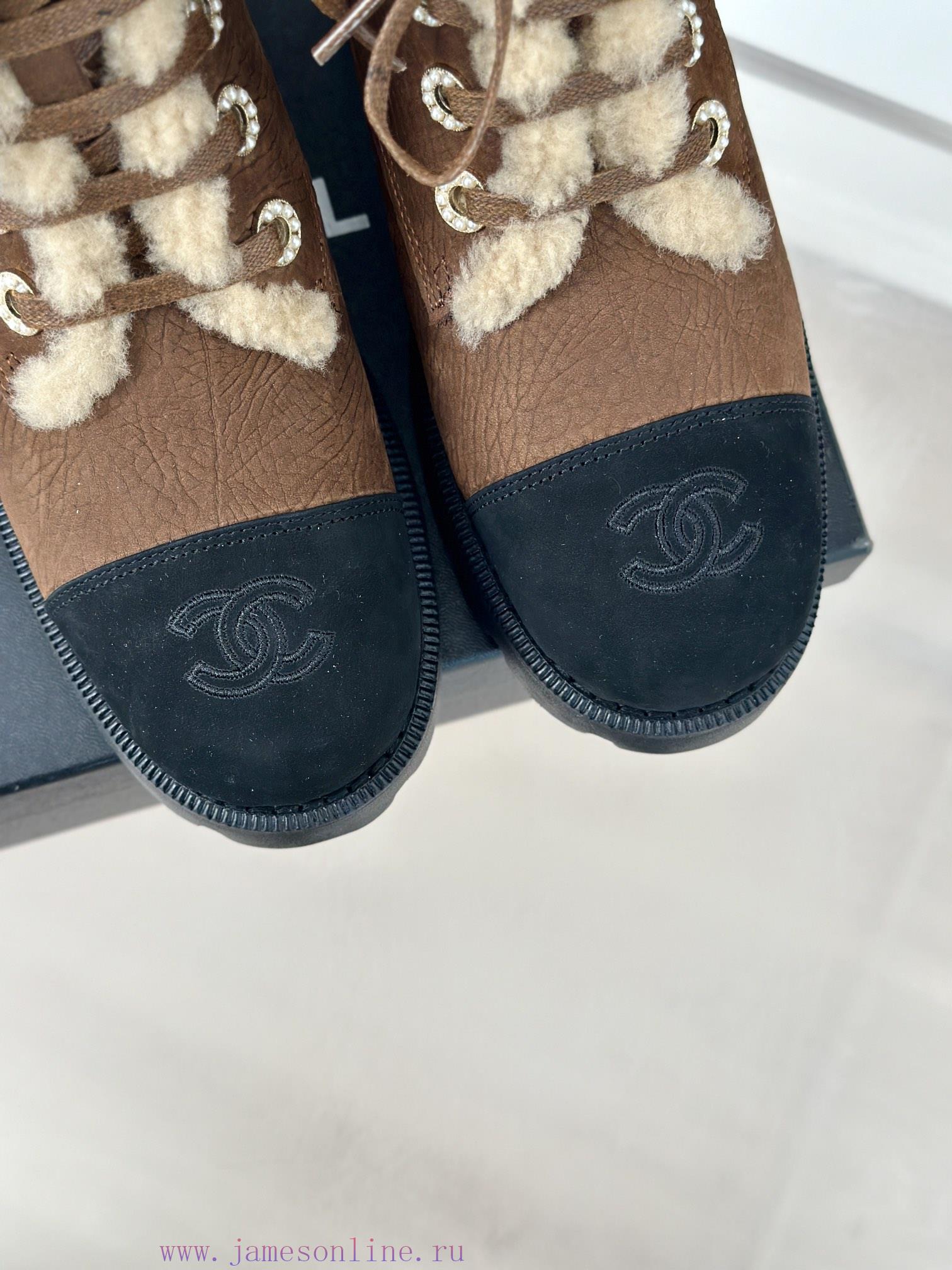 Chanel | Chanel 24K Autumn/Winter New ProductsColor blocked lace up snow boots Martin bootsTwnfz7w6l - Image 8