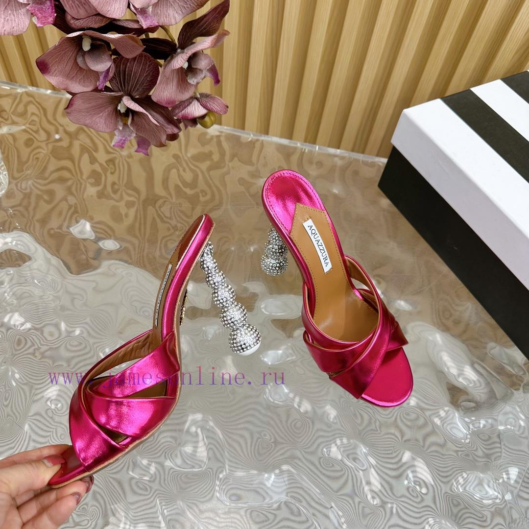Aquazzura2024 New Top Pineapple Women's Hollow High Heel Sandals Original 1:1 Open Mold Heel3kuigfrg - Image 8