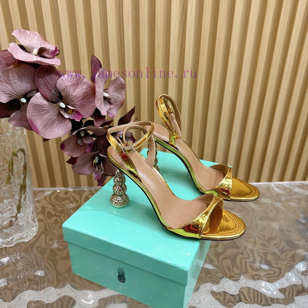 Aquazzura2024 New Top Pineapple Women's Hollow High Heel Sandals Original 1:1 Open Mold Heelzny1da5k
