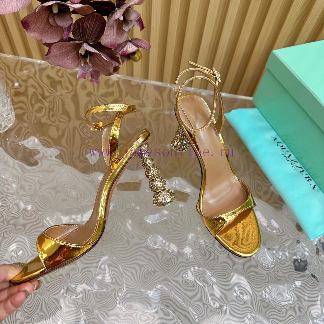 Aquazzura2024 New Top Pineapple Women's Hollow High Heel Sandals Original 1:1 Open Mold Heelzny1da5k - Image 8
