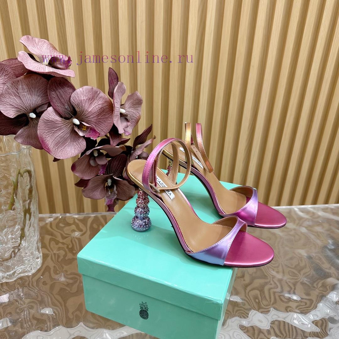 Aquazzura2024 New Top Pineapple Women's Hollow High Heel Sandals Original 1:1 Open Mold Heelzms3cdv8