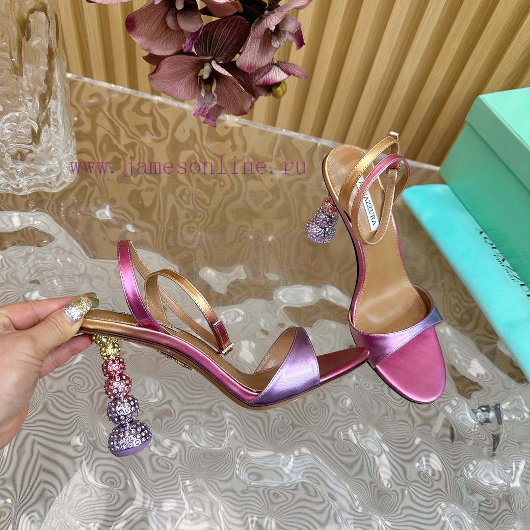 Aquazzura2024 New Top Pineapple Women's Hollow High Heel Sandals Original 1:1 Open Mold Heelzms3cdv8 - Image 7