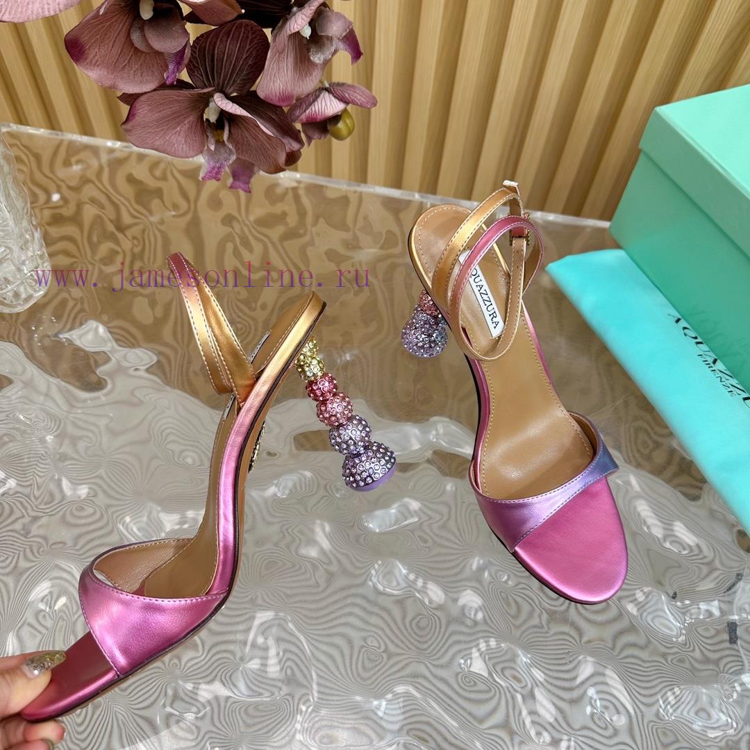 Aquazzura2024 New Top Pineapple Women's Hollow High Heel Sandals Original 1:1 Open Mold Heelzms3cdv8 - Image 8
