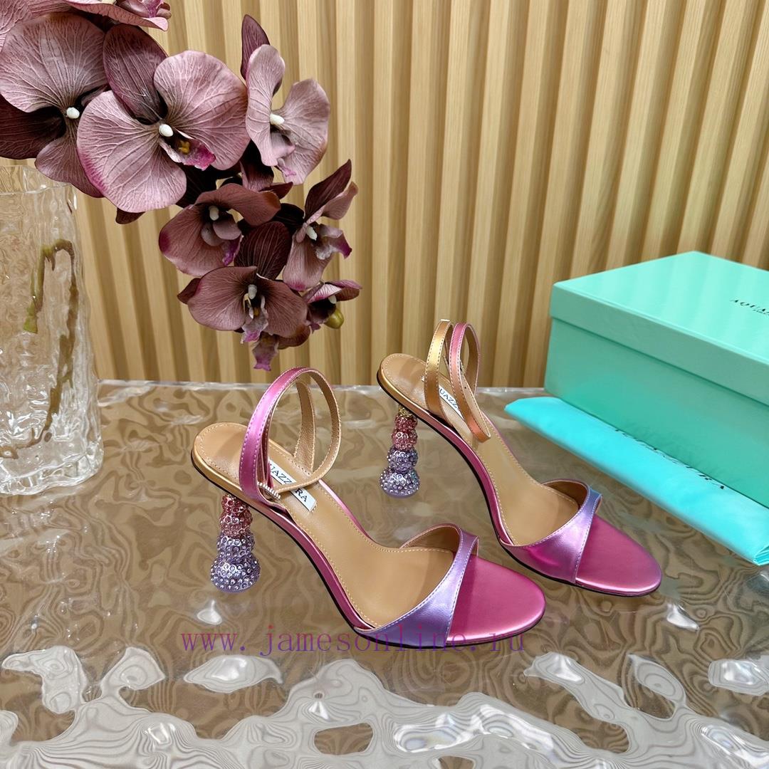 Aquazzura2024 New Top Pineapple Women's Hollow High Heel Sandals Original 1:1 Open Mold Heelzms3cdv8 - Image 9