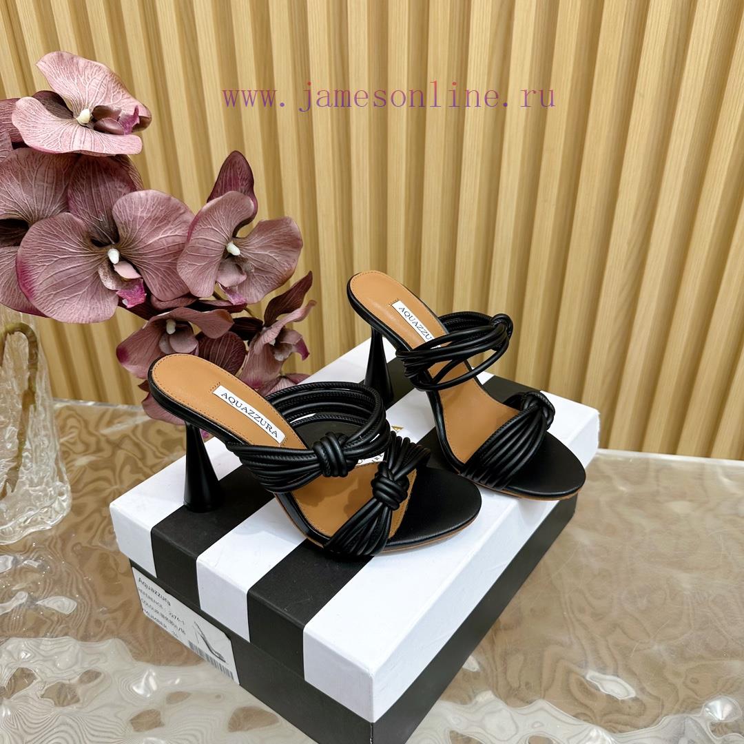 Aquazzura2024 New Top Pineapple Women's Twisted Flower Weaving Slippers High Heel Sandals Orsk2mqjuv - Image 4