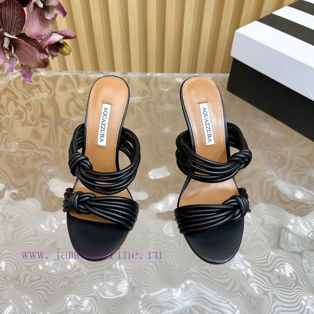 Aquazzura2024 New Top Pineapple Women's Twisted Flower Weaving Slippers High Heel Sandals Orsk2mqjuv - Image 6