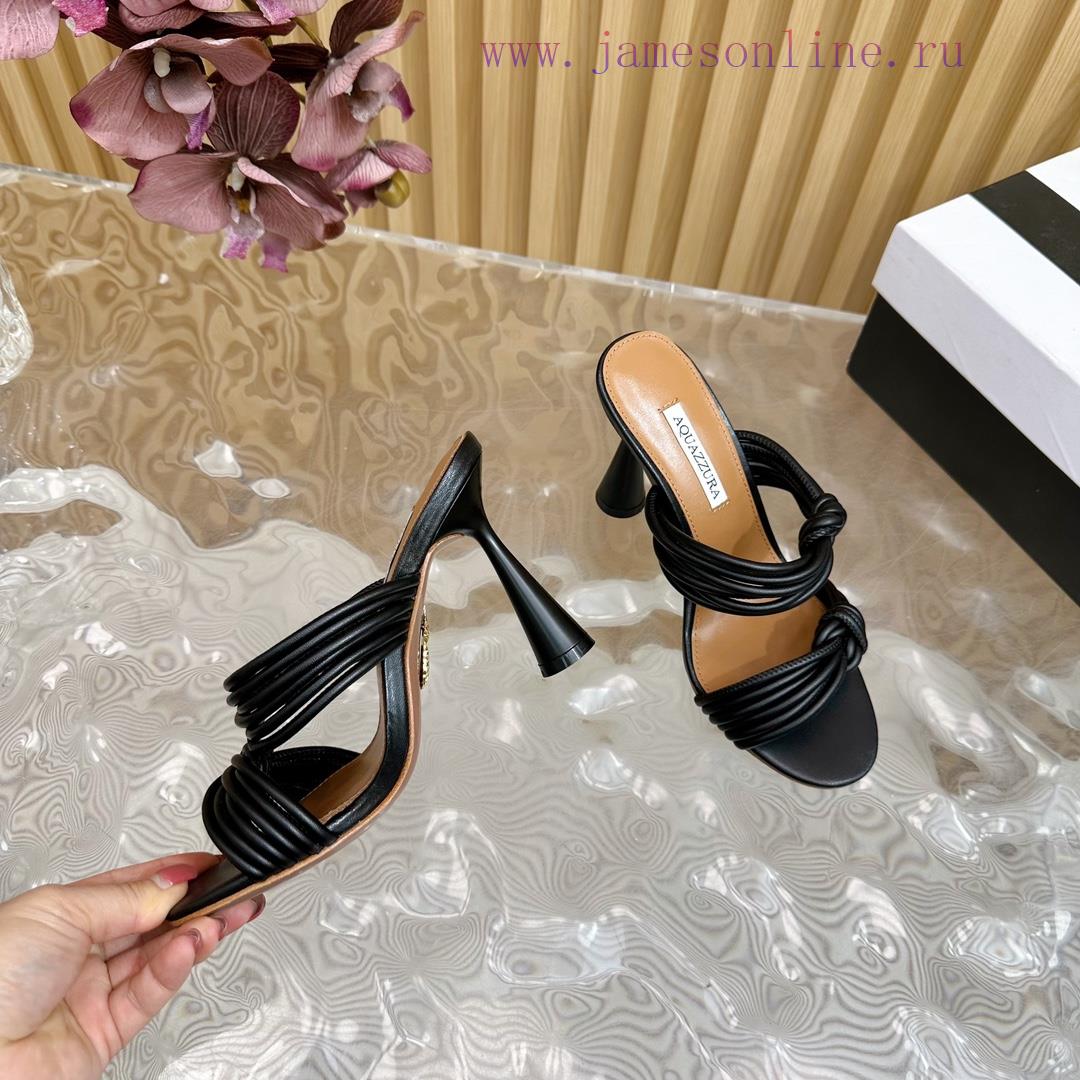 Aquazzura2024 New Top Pineapple Women's Twisted Flower Weaving Slippers High Heel Sandals Orsk2mqjuv - Image 9