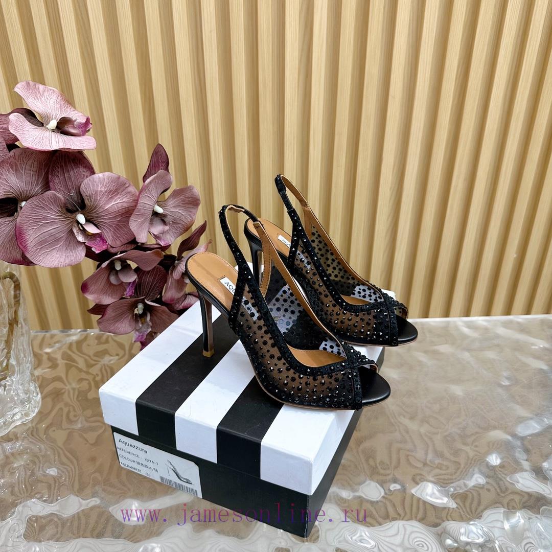 Aquazzura 2024 New Top Pineapple Women's Mesh Mesh Fish Mouth High Heel Sandals Original 1:1j6yk0ph7 - Image 2