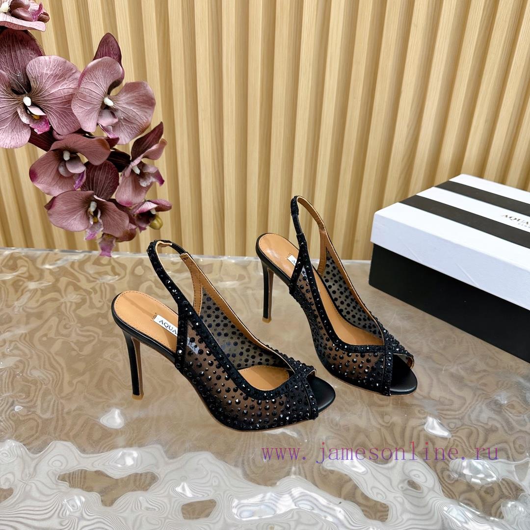 Aquazzura 2024 New Top Pineapple Women's Mesh Mesh Fish Mouth High Heel Sandals Original 1:1j6yk0ph7 - Image 8