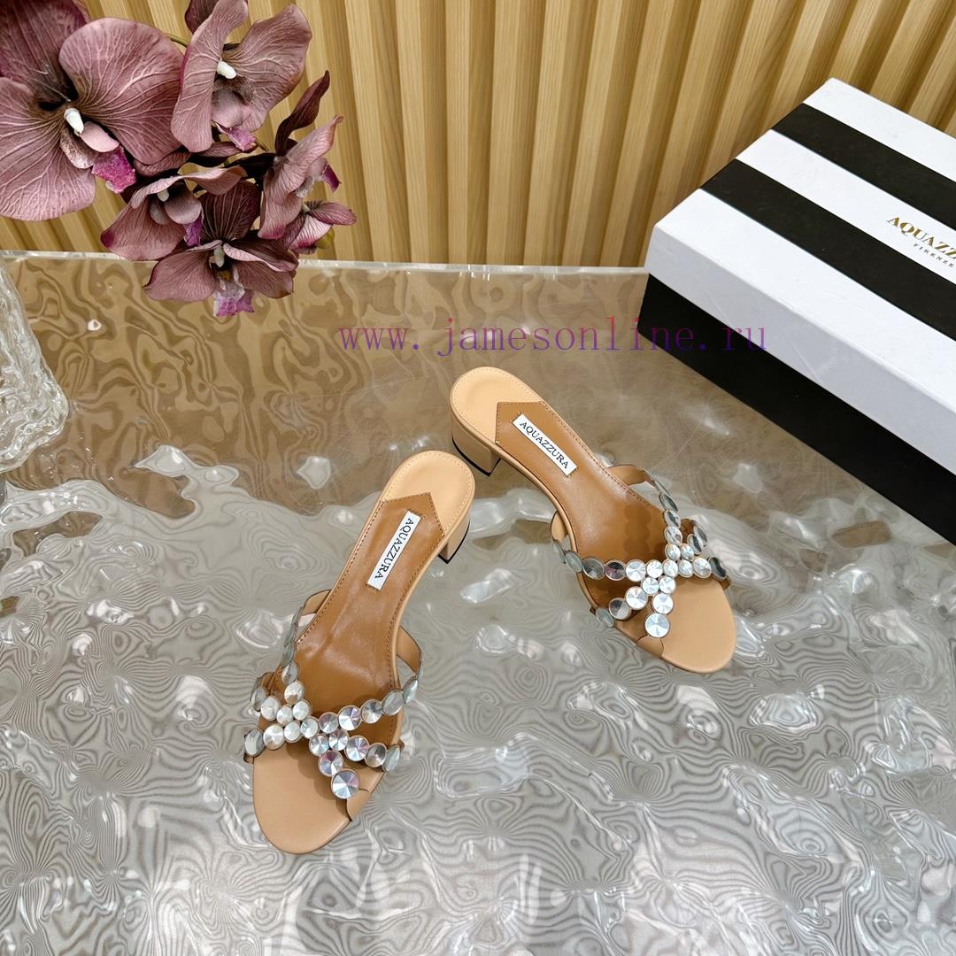 Aquazzura 2024 New Top Pineapple Women's Twisted Flower Diamond Slippers Thick Heel Sandals 3l6bonzq - Image 5