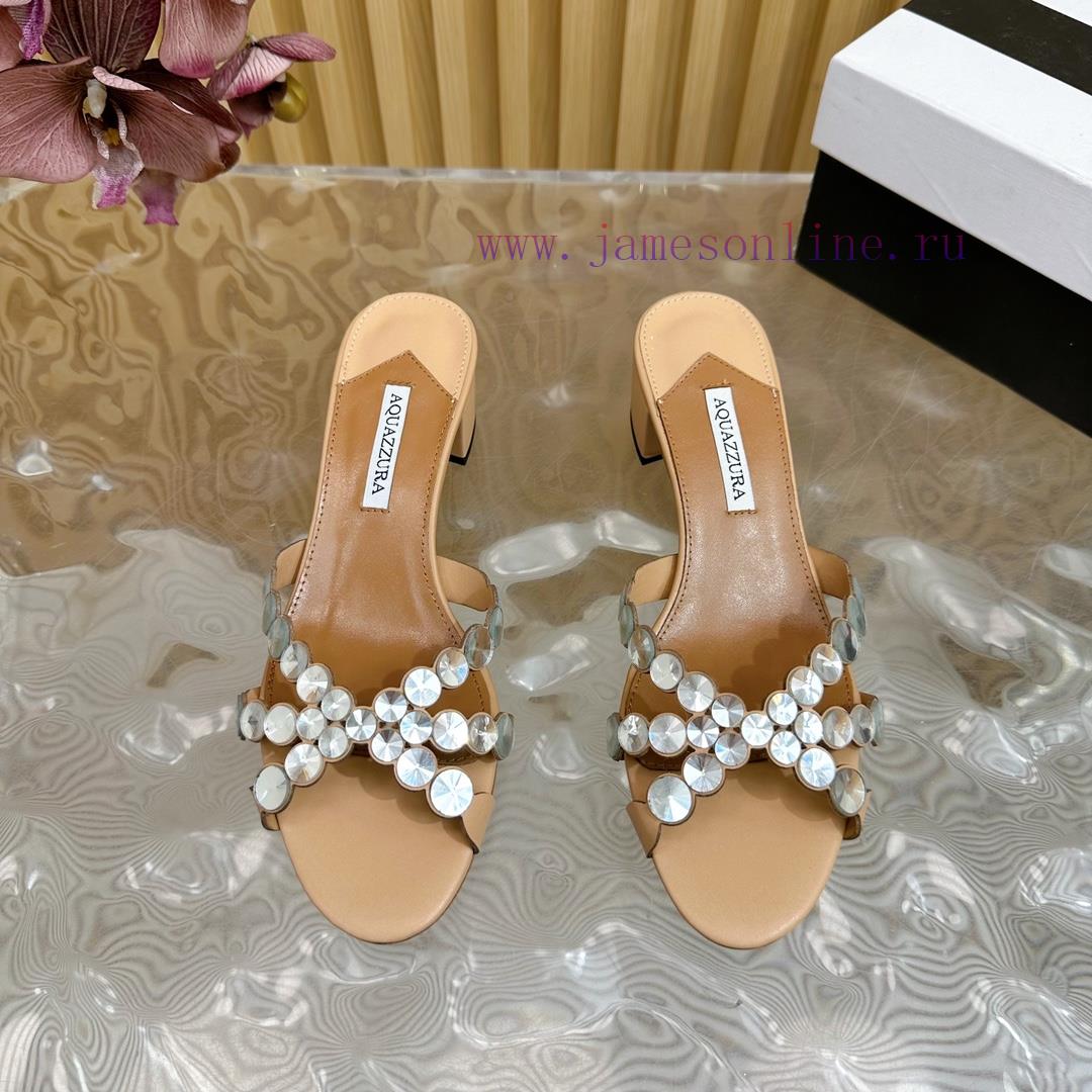 Aquazzura 2024 New Top Pineapple Women's Twisted Flower Diamond Slippers Thick Heel Sandals 3l6bonzq - Image 6