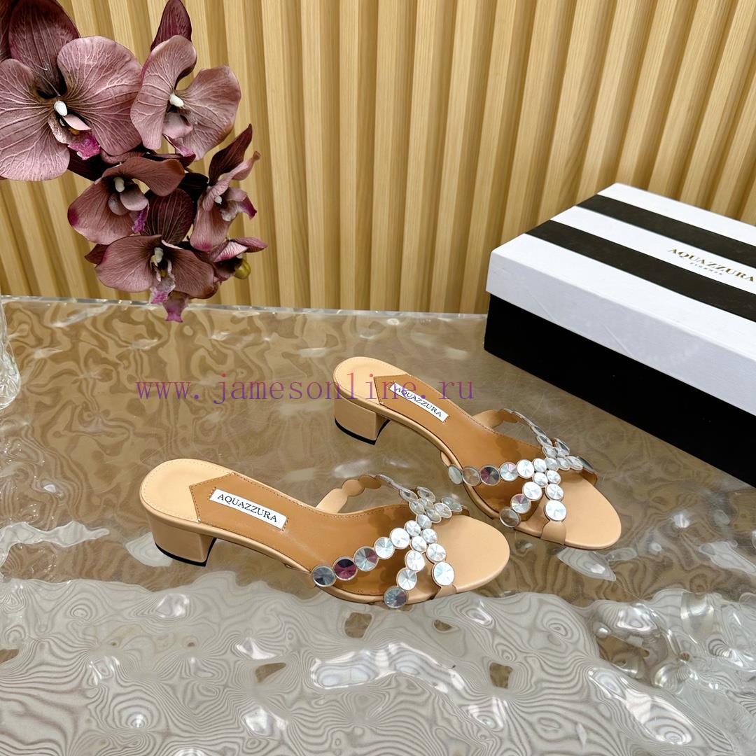 Aquazzura 2024 New Top Pineapple Women's Twisted Flower Diamond Slippers Thick Heel Sandals 3l6bonzq - Image 7