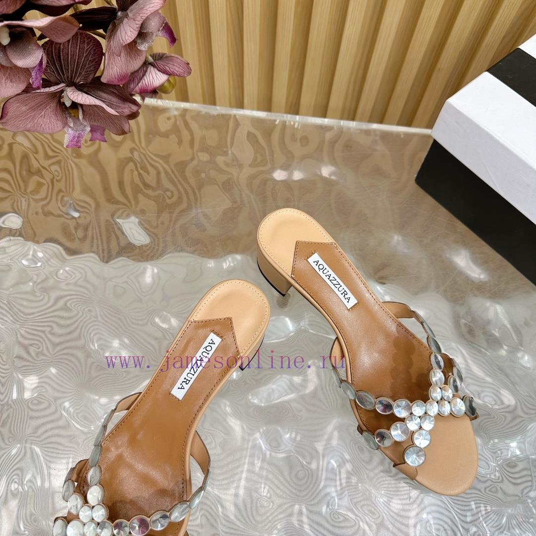 Aquazzura 2024 New Top Pineapple Women's Twisted Flower Diamond Slippers Thick Heel Sandals 3l6bonzq - Image 8