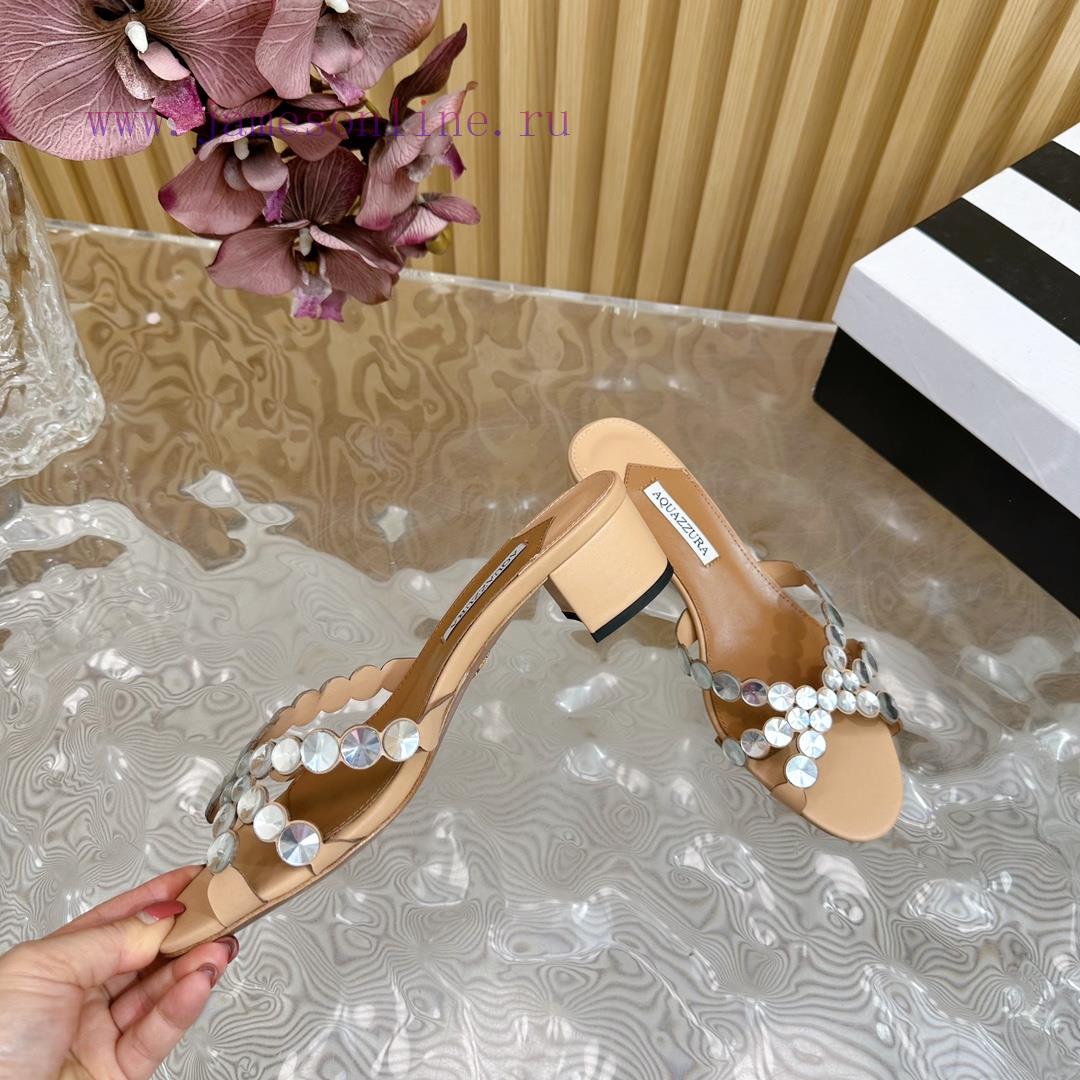 Aquazzura 2024 New Top Pineapple Women's Twisted Flower Diamond Slippers Thick Heel Sandals 3l6bonzq - Image 9