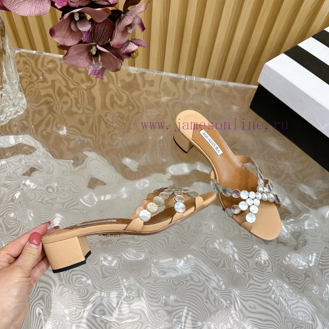 Aquazzura 2024 New Top Pineapple Women's Twisted Flower Diamond Slippers Thick Heel Sandals 3l6bonzq - Image 10