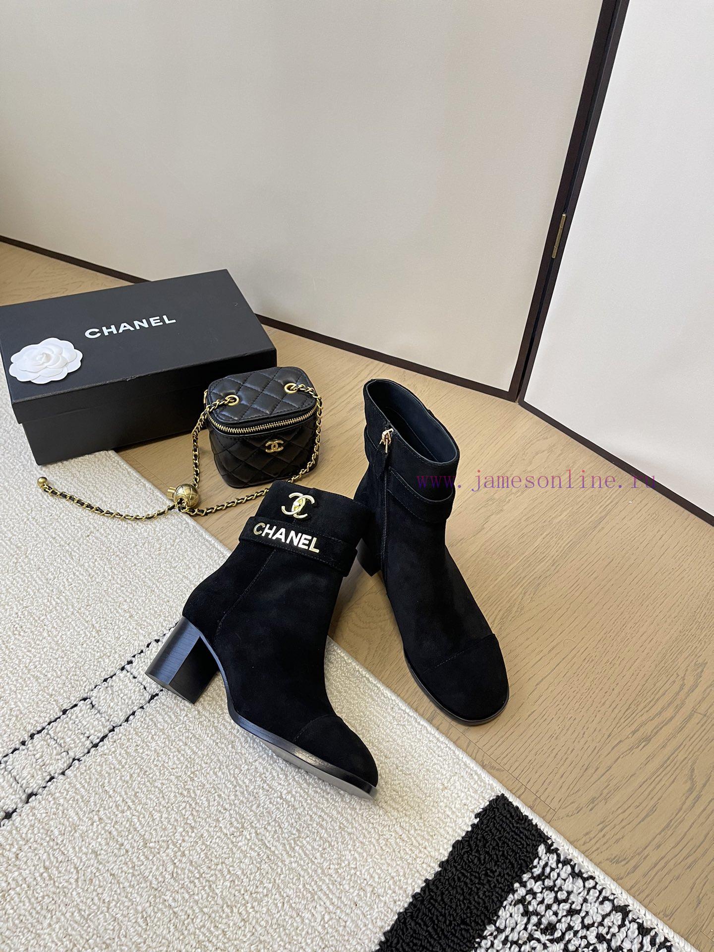 Chanel thick heel high-heeled short boots with side zipper and double C-buckle decoration fa9pywlw36 - Image 5