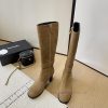 Chanel thick heel high-heeled boots with side zipper and double C-buckle decoration fashion yws35y88