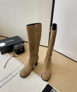 Chanel thick heel high-heeled boots with side zipper and double C-buckle decoration fashion yws35y88