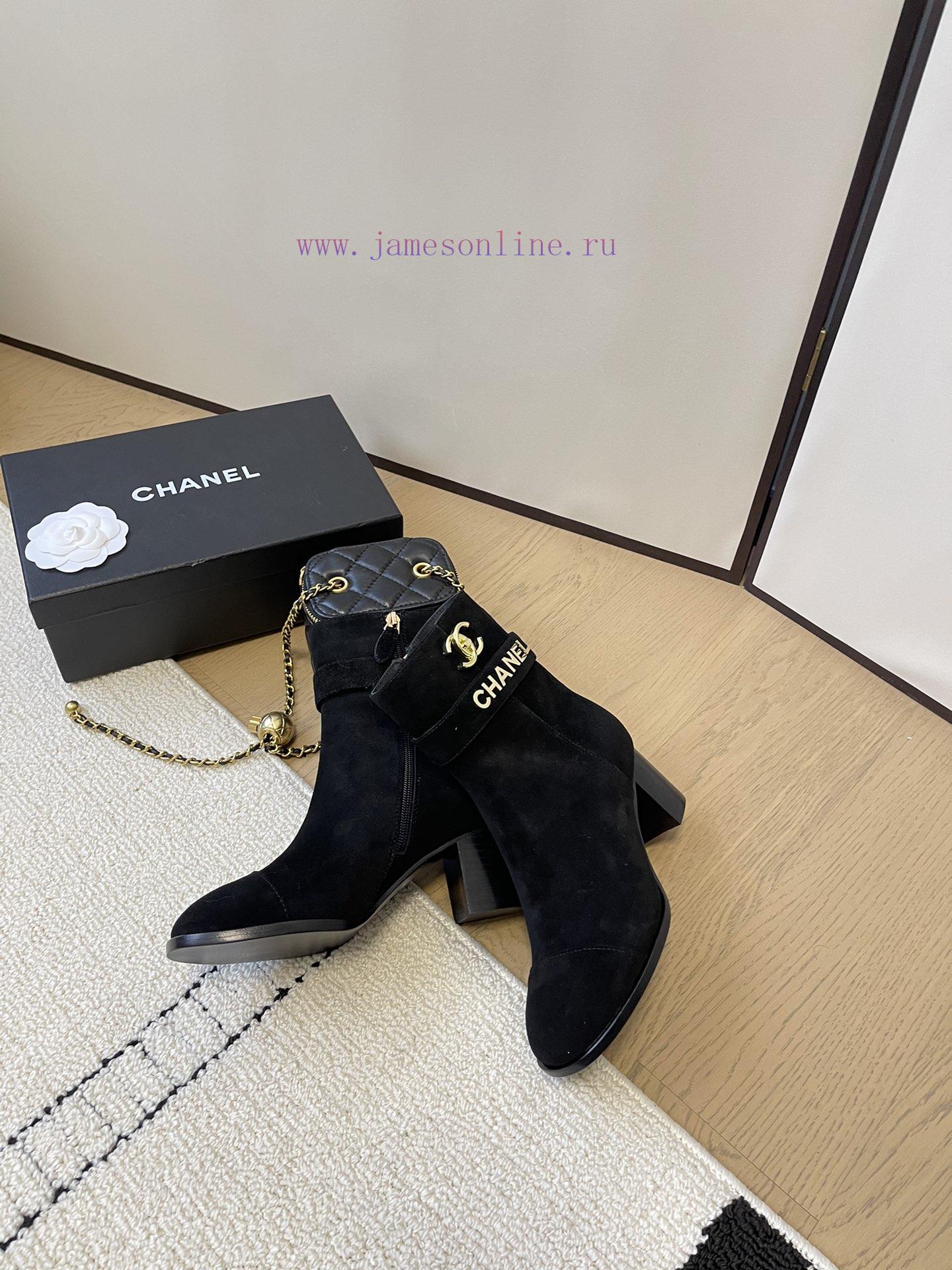 Chanel thick heel high-heeled short boots with side zipper and double C-buckle decoration fa9pywlw36 - Image 7