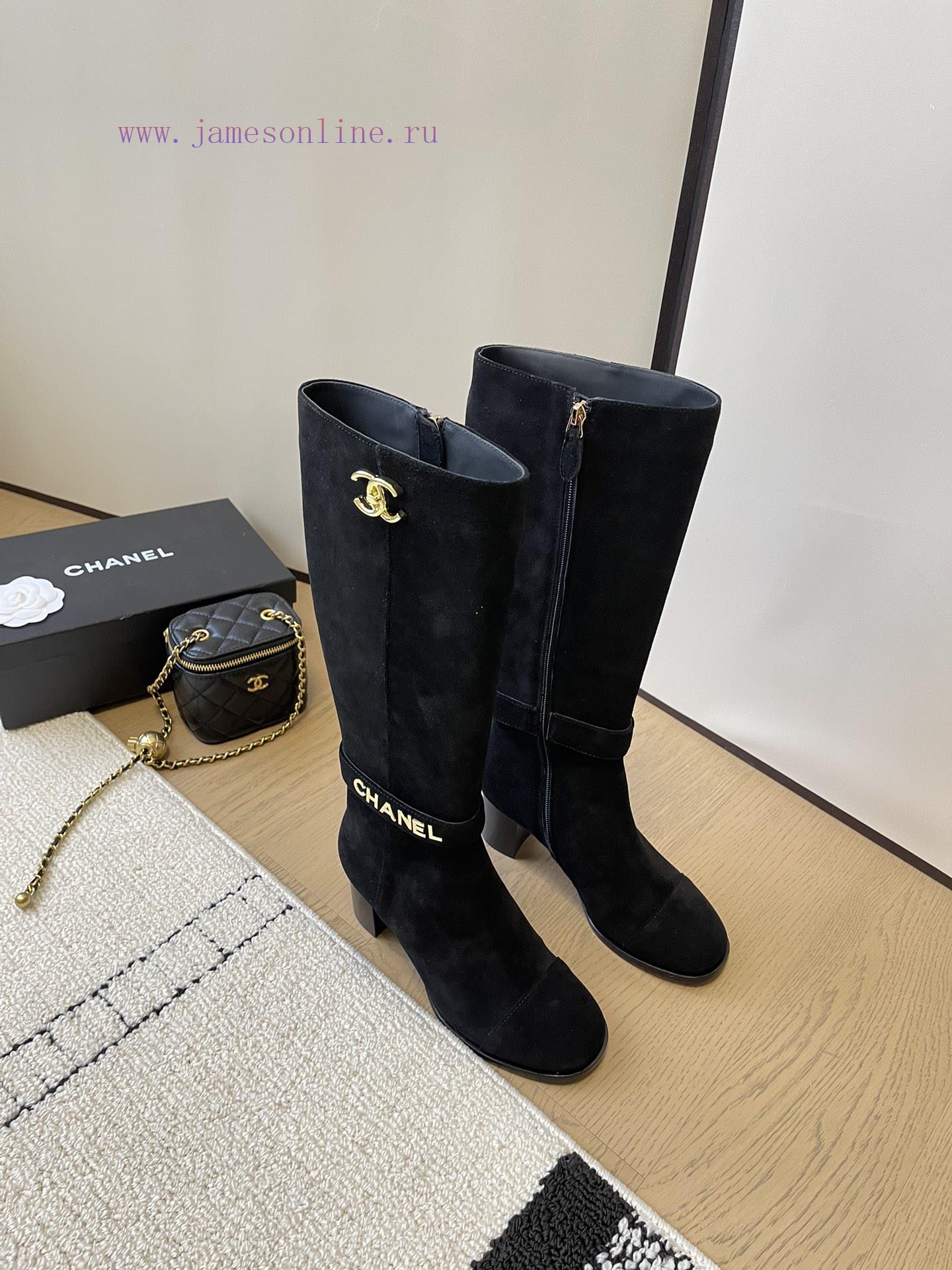 Chanel thick heel high-heeled boots with side zipper and double C-buckle decoration fashion 1wxbe450 - Image 3