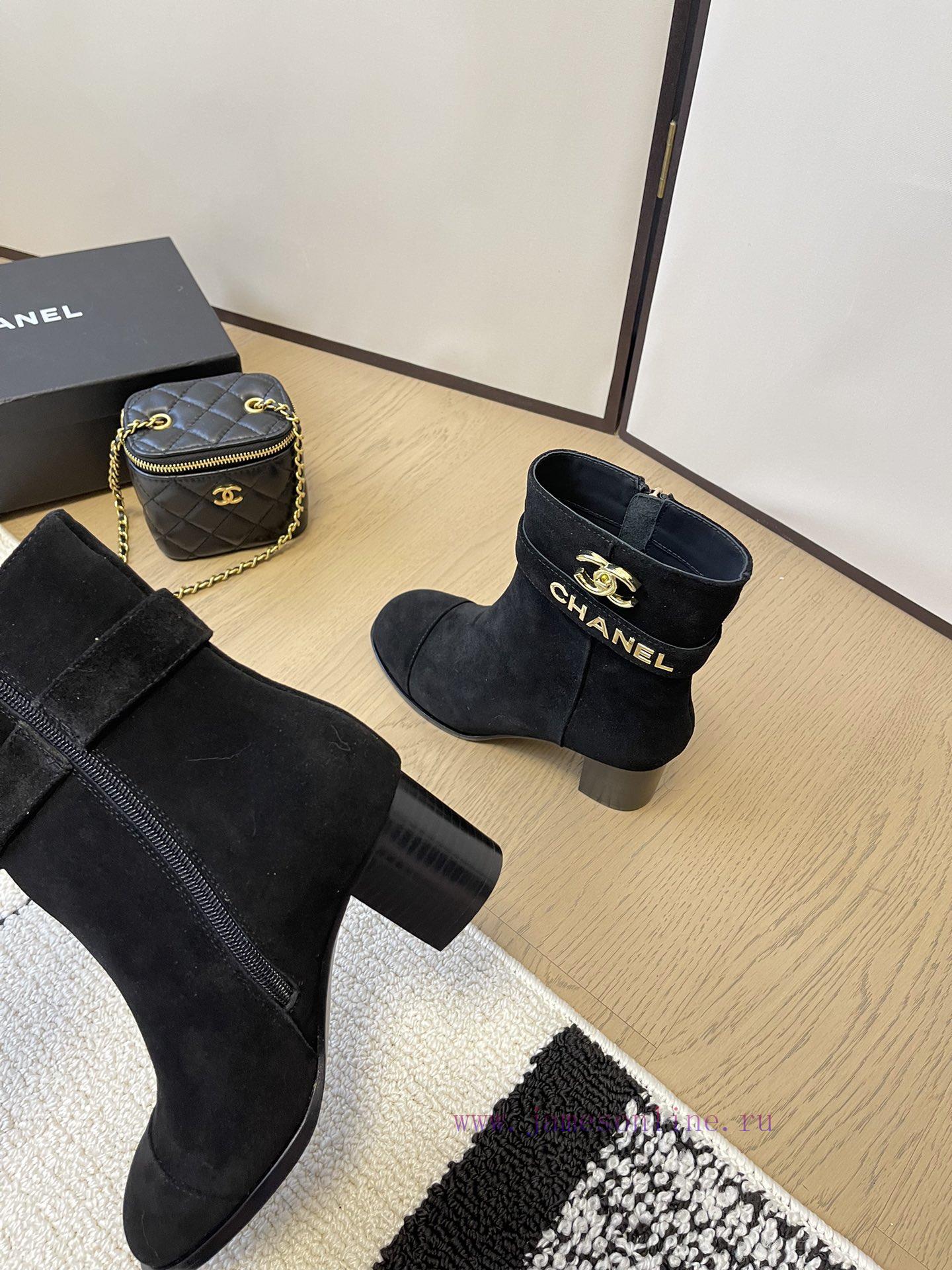 Chanel thick heel high-heeled short boots with side zipper and double C-buckle decoration fa9pywlw36 - Image 8