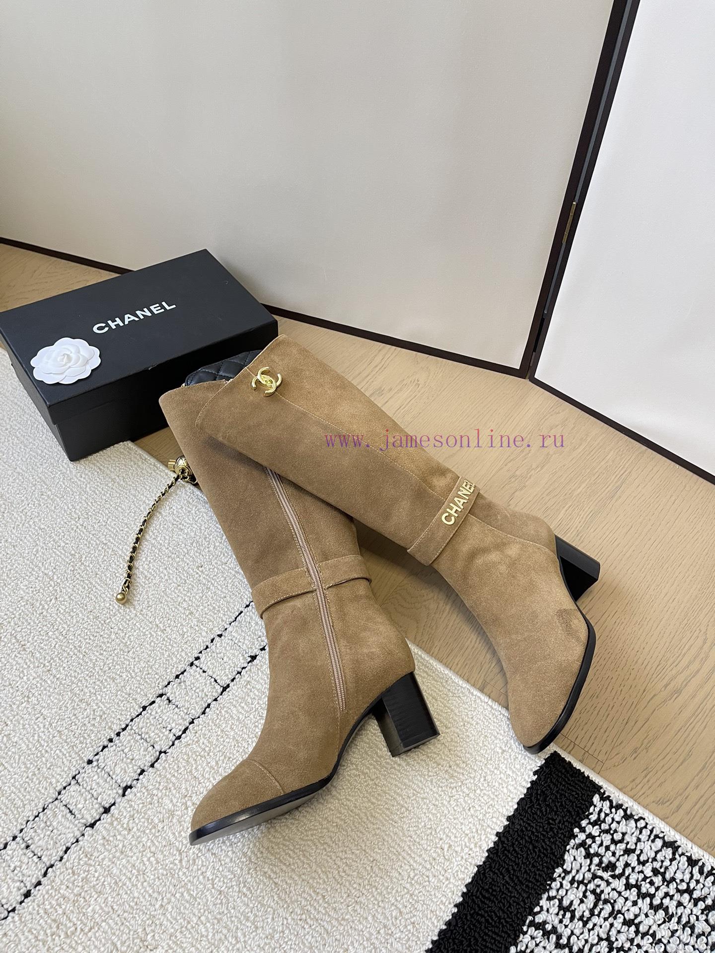 Chanel thick heel high-heeled boots with side zipper and double C-buckle decoration fashion yws35y88 - Image 4