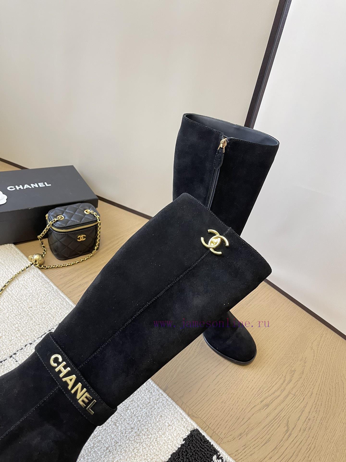 Chanel thick heel high-heeled boots with side zipper and double C-buckle decoration fashion 1wxbe450 - Image 4