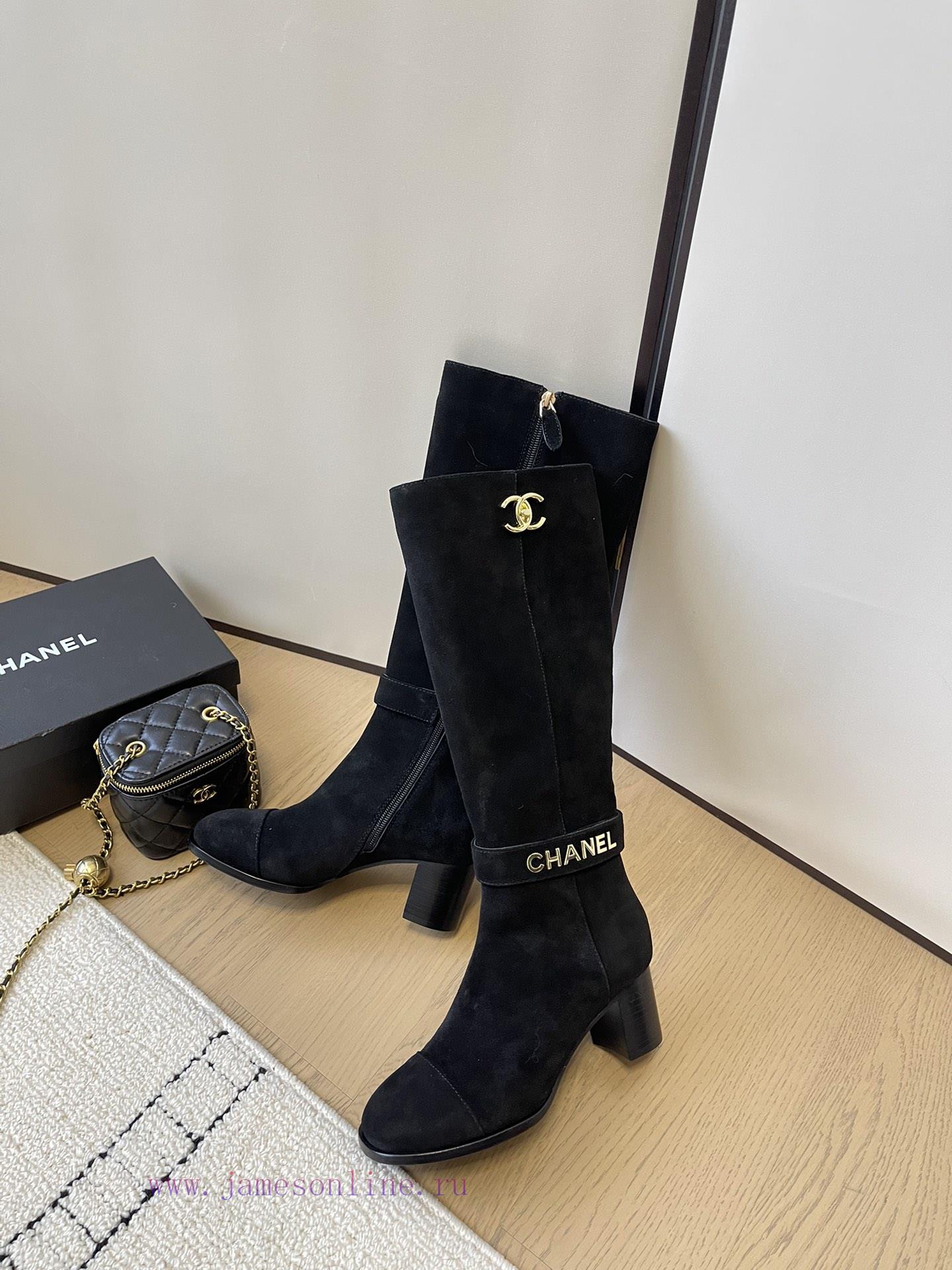 Chanel thick heel high-heeled boots with side zipper and double C-buckle decoration fashion 1wxbe450 - Image 5