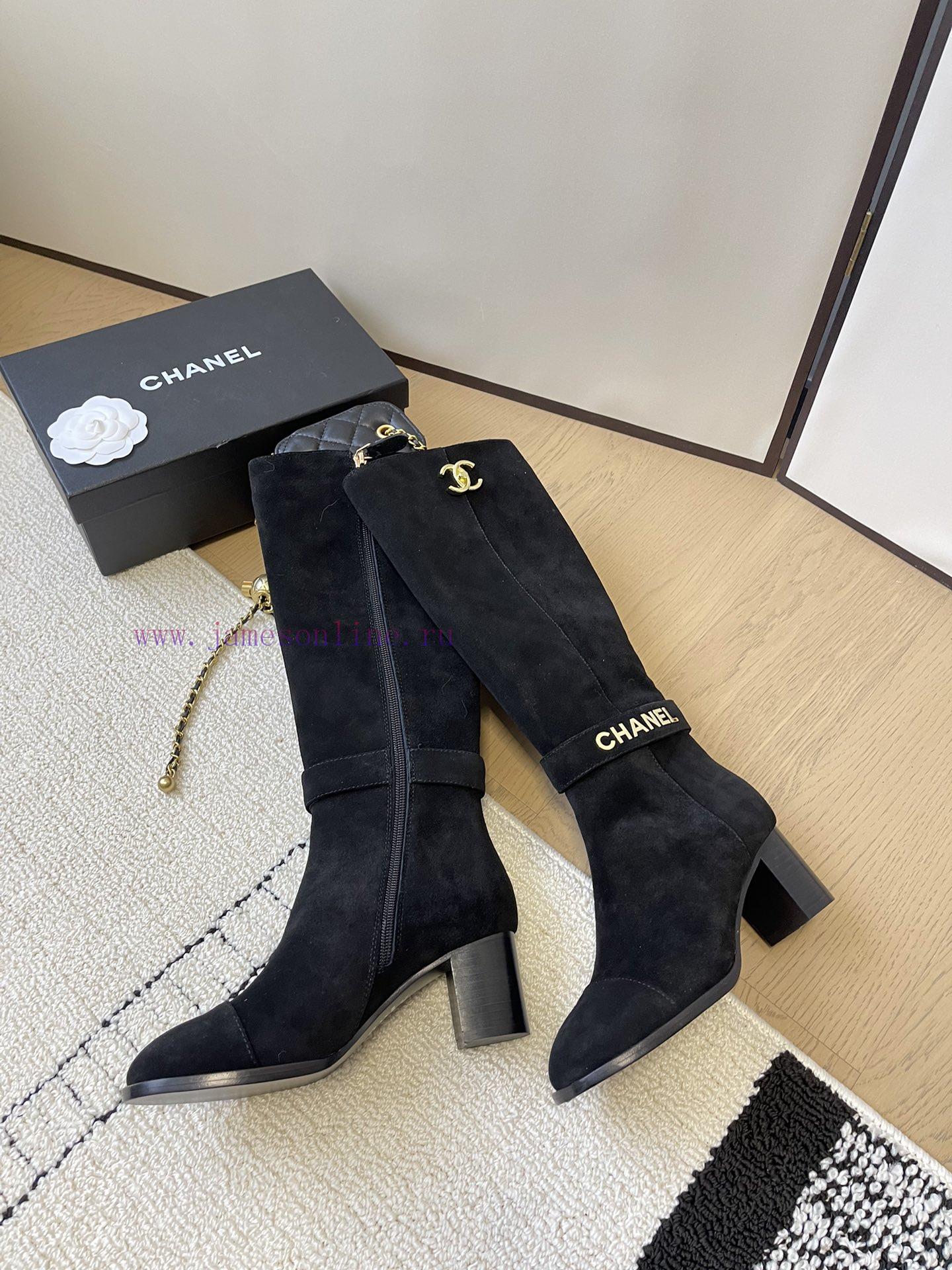 Chanel thick heel high-heeled boots with side zipper and double C-buckle decoration fashion 1wxbe450 - Image 7