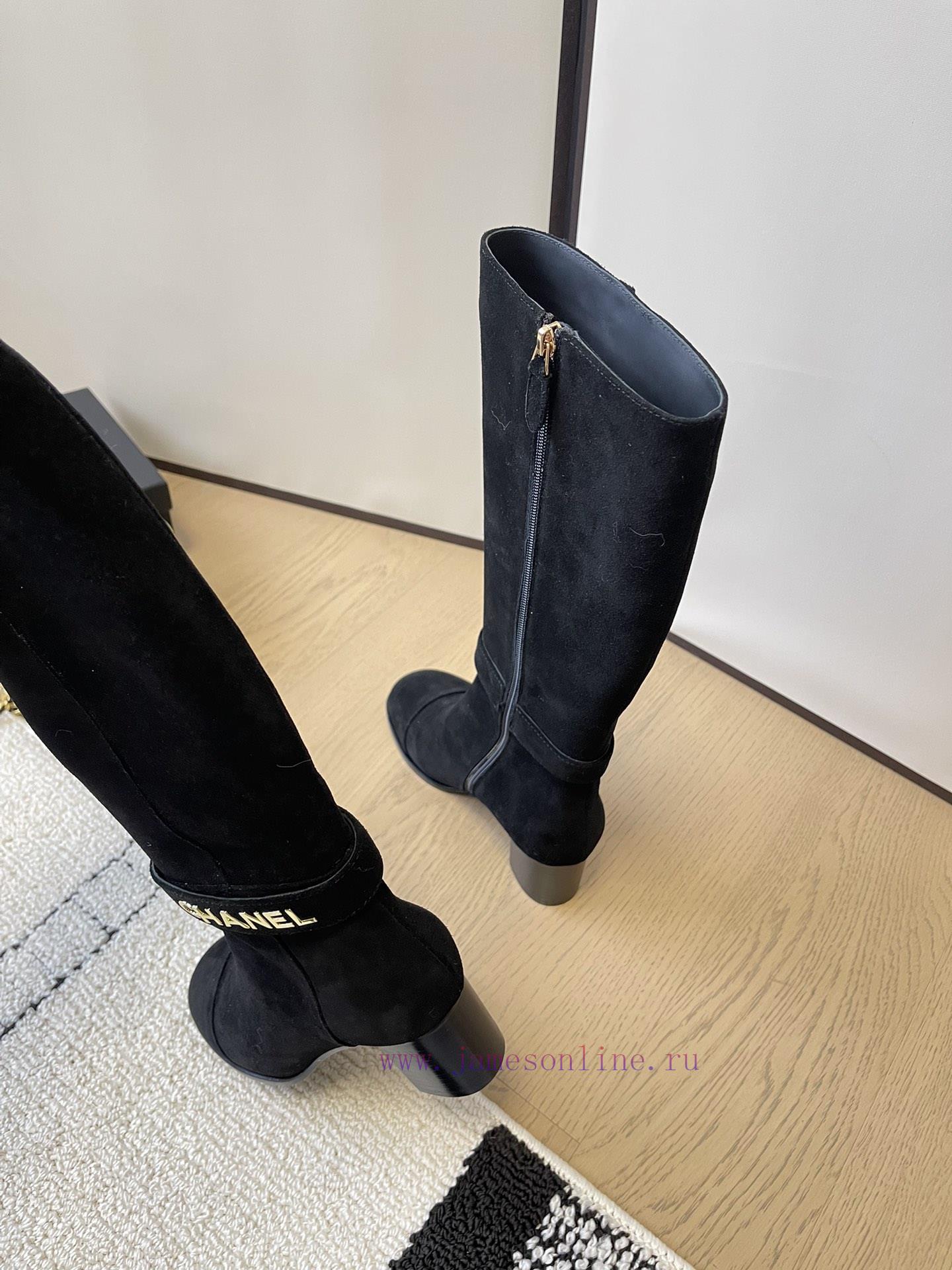 Chanel thick heel high-heeled boots with side zipper and double C-buckle decoration fashion 1wxbe450 - Image 8