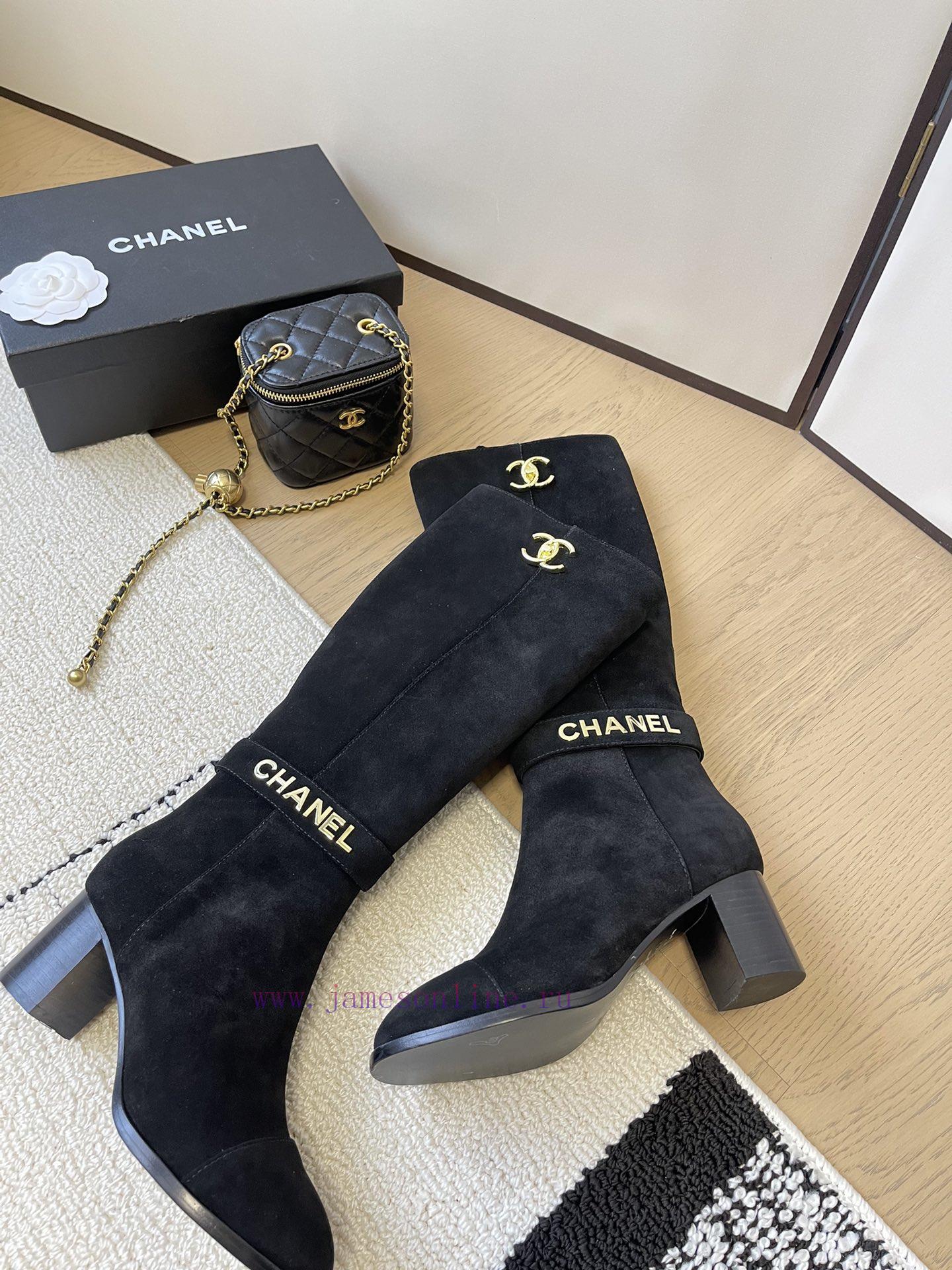 Chanel thick heel high-heeled boots with side zipper and double C-buckle decoration fashion 1wxbe450 - Image 9