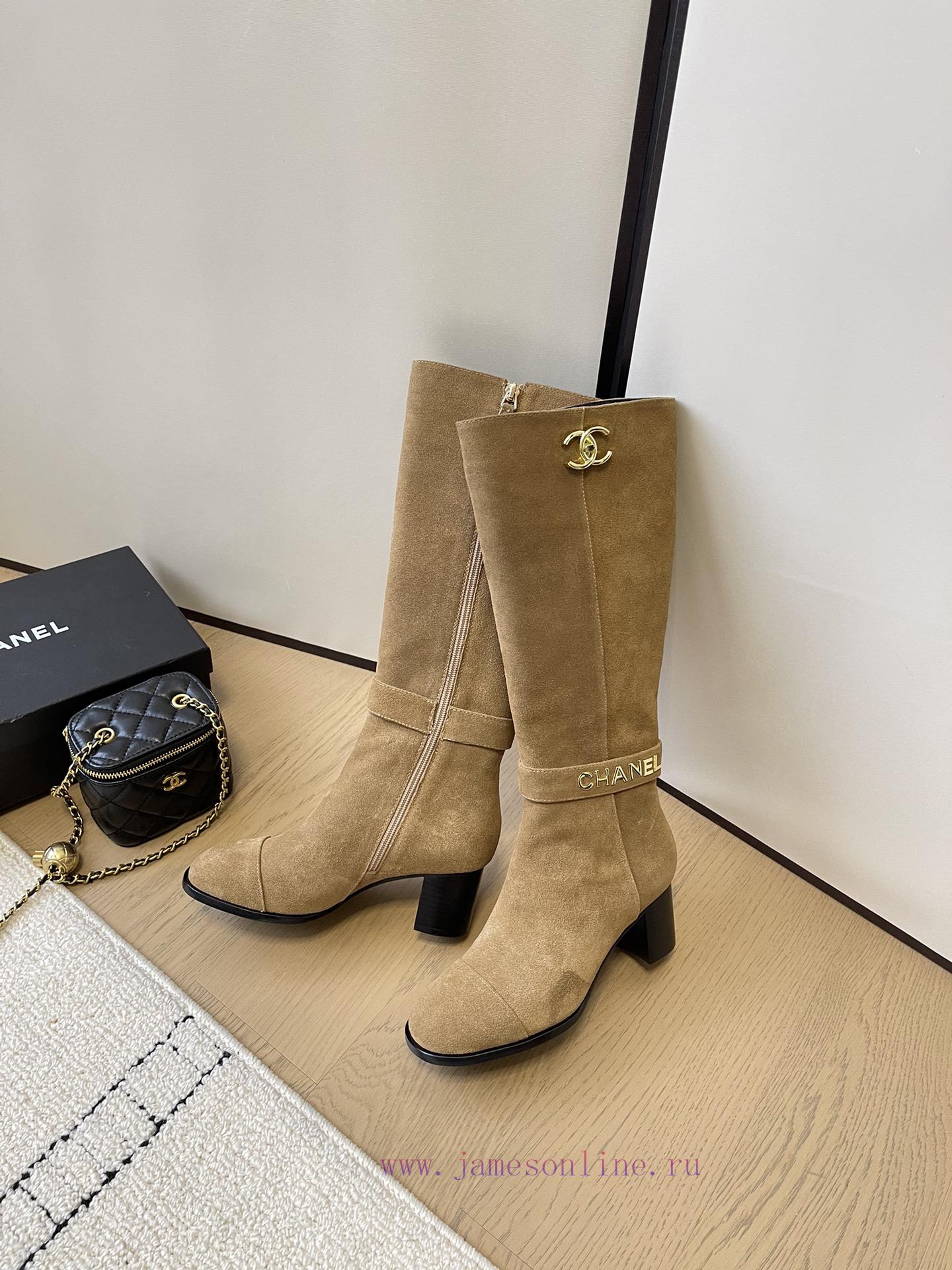 Chanel thick heel high-heeled boots with side zipper and double C-buckle decoration fashion yws35y88 - Image 10