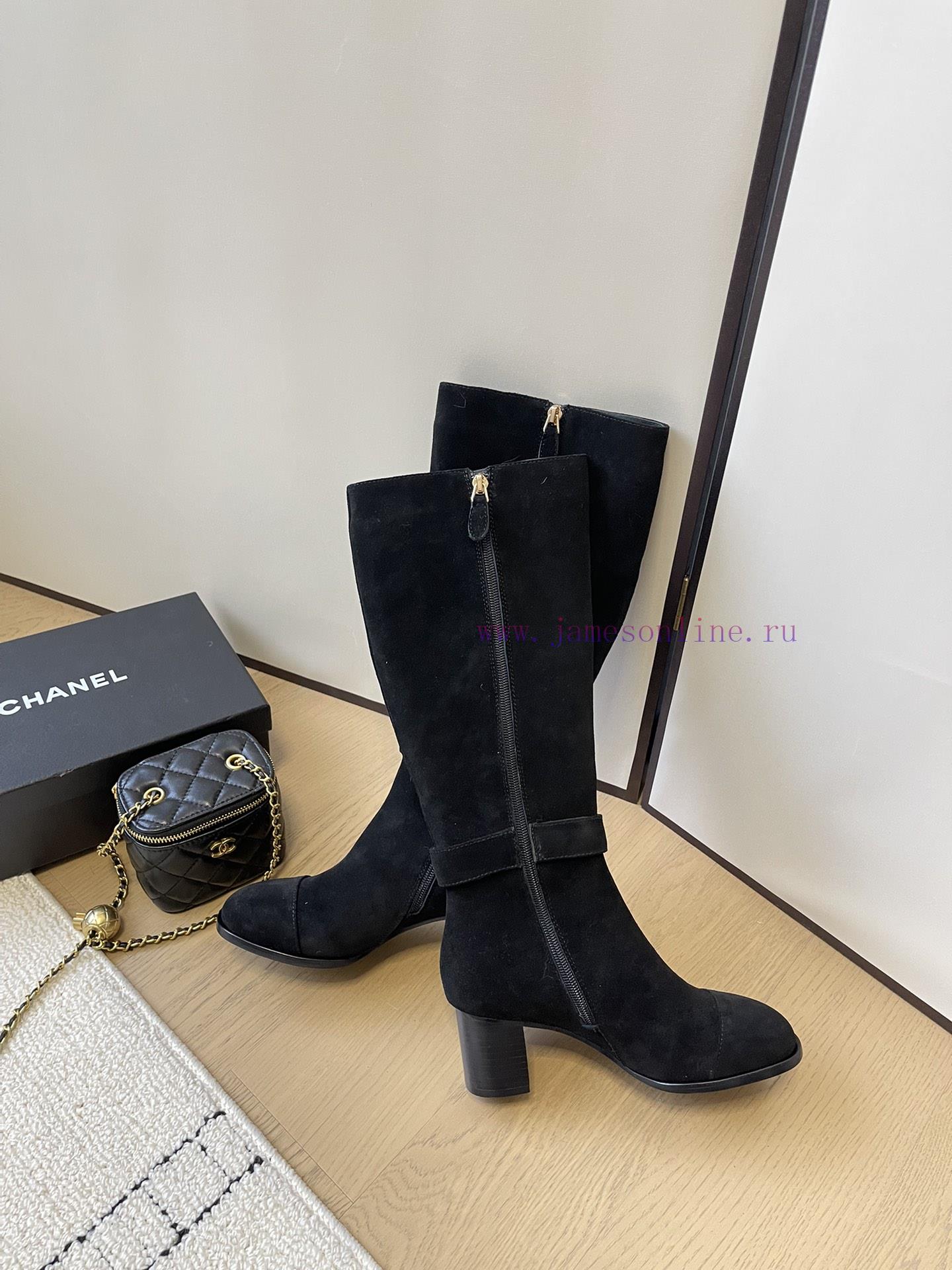 Chanel thick heel high-heeled boots with side zipper and double C-buckle decoration fashion 1wxbe450 - Image 10