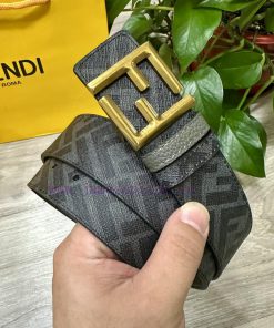 FENDI style with width of 4.0CM, double ring front and back waist belt, FF nail buckle, gray 1le6mc6i