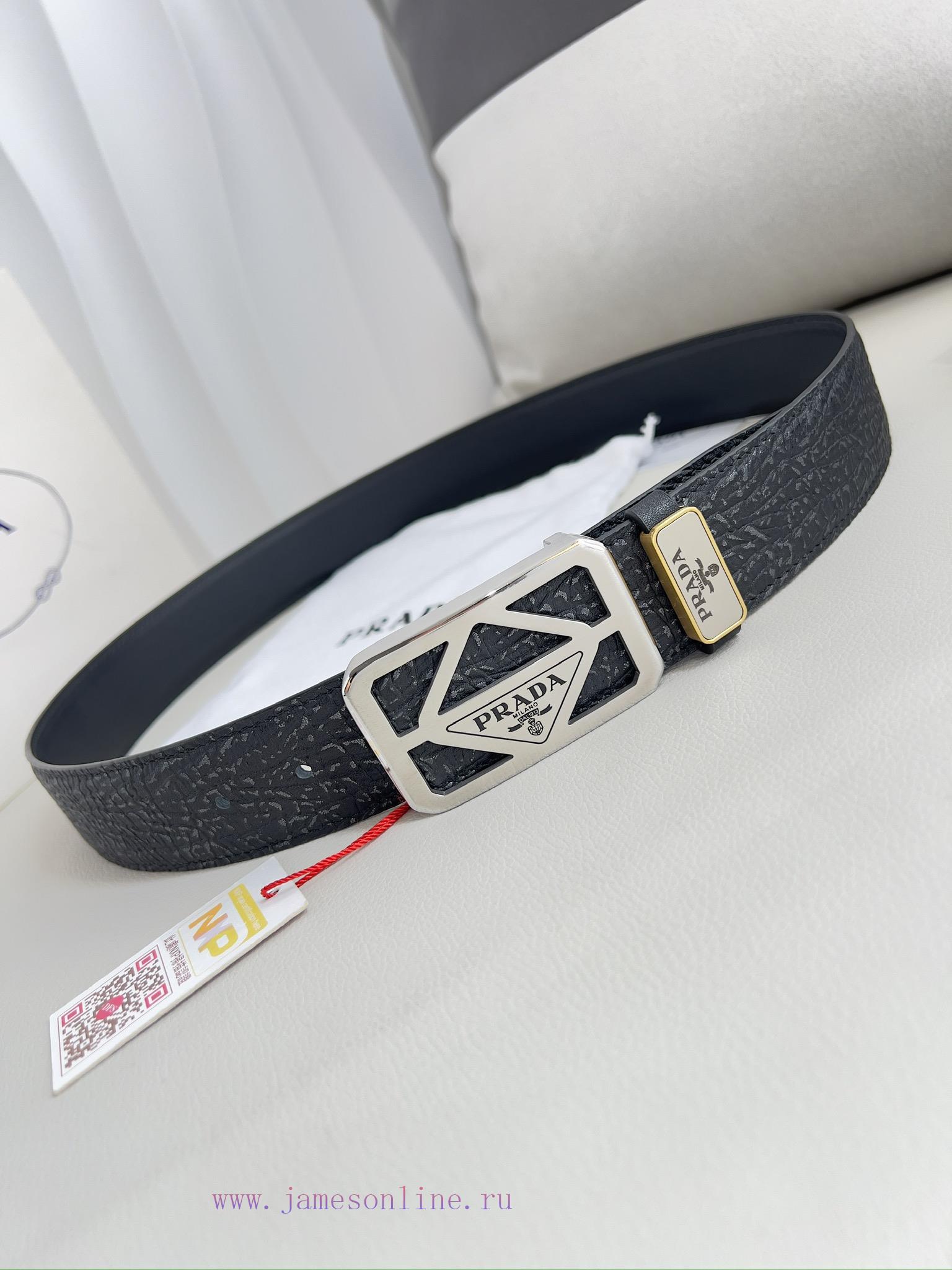 Prada PRADA ️ Belt and beltBuckle, classic pure steel material buckle, top layer cowhide, ph 84ggy0cc - Image 4