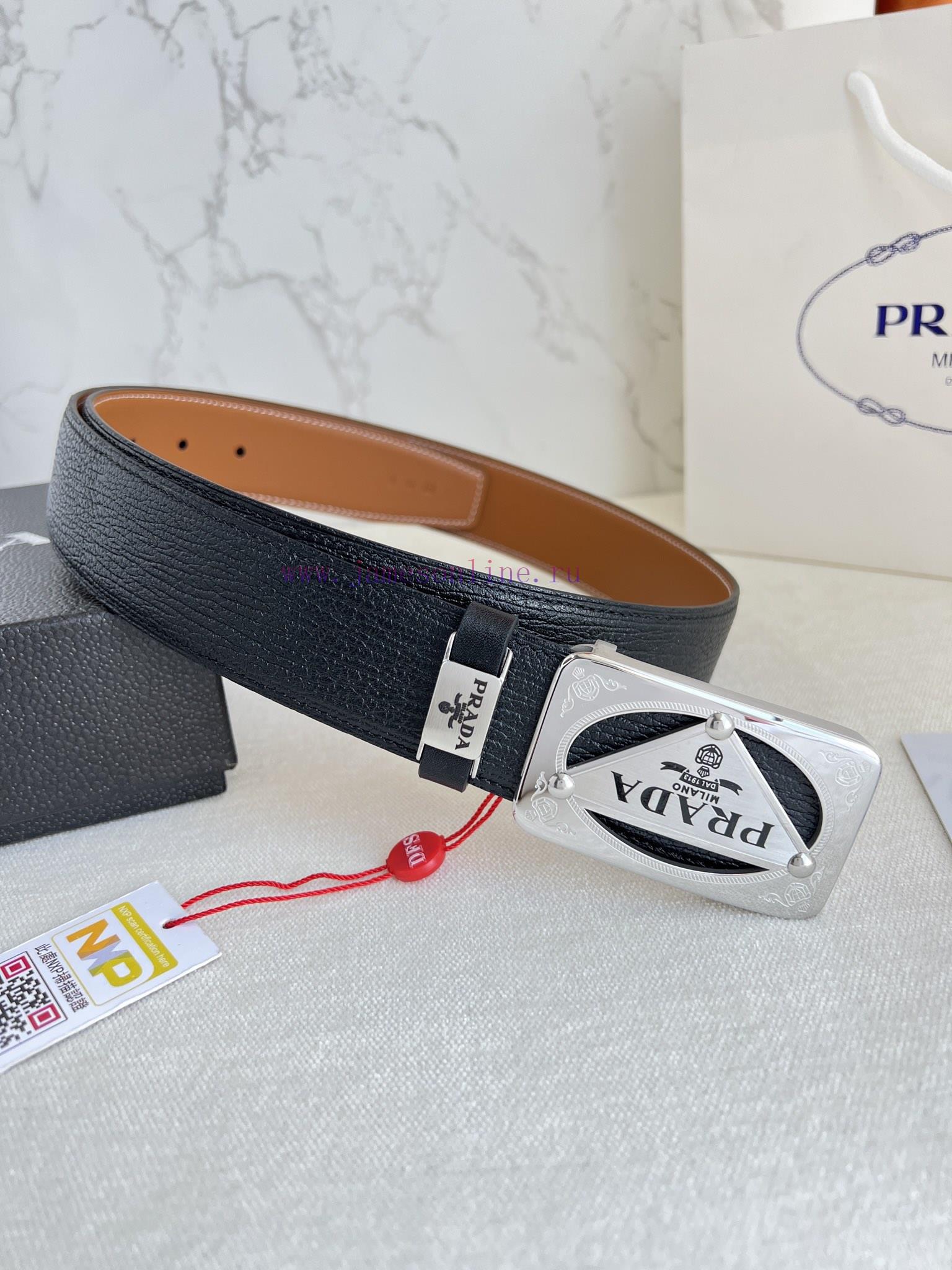 Prada PRADA ️ Belt and beltBuckle, classic pure steel material buckle, top layer cowhide, ph 523sck5r - Image 8