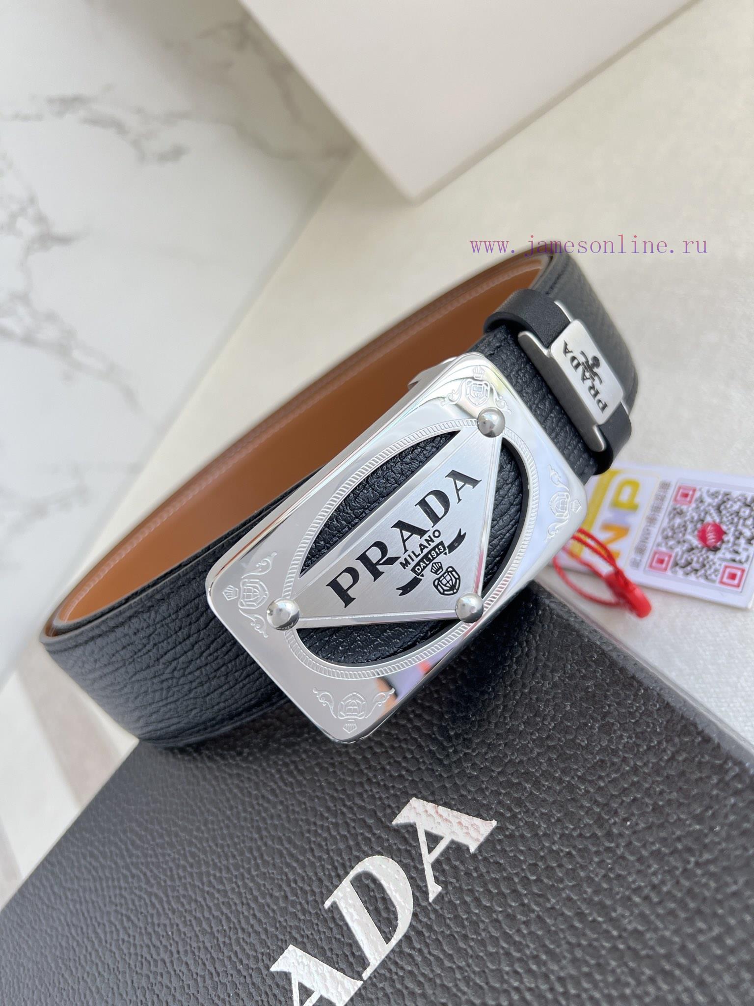 Prada PRADA ️ Belt and beltBuckle, classic pure steel material buckle, top layer cowhide, ph 523sck5r - Image 9