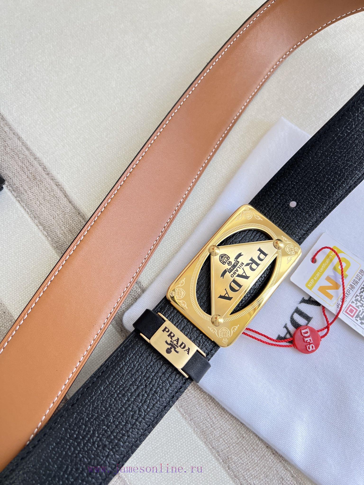 Prada PRADA ️ Belt and beltBuckle, classic pure steel material buckle, top layer cowhide, ph xim1nwz9 - Image 5