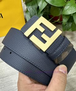 FENDI style, width 4.0CM, double ring front and back waist belt with FF nail buckle, dark bl o9ulzdze