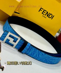 FENDL original custom sky blue FF Vertigo pattern leather with FF nail steel buckle, 40MM wi gncnqlt3