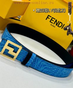FENDL original custom sky blue FF Vertigo pattern leather with FF nail steel buckle, 40MM wi n2462csp