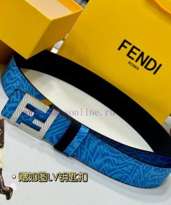 FENDL original custom sky blue FF Vertigo pattern leather with FF nail steel buckle, 40MM wi gceyi499